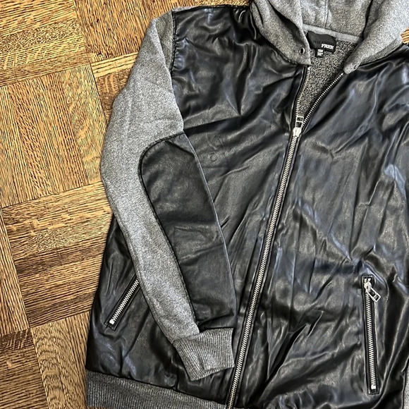 WILFRED FREE Heather Gray Hooded Jacket Faux Leather - Picture 3 of 6